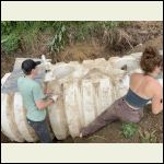 Filling inner columns with rock to add anchor weight and prevent floating