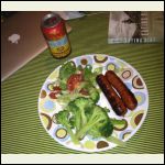 Chipotle chicken sausage, salad and broccoli