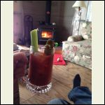Bloody in front of the fire