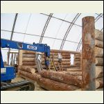 Flat sides of vertical logs for bolting the walls together.