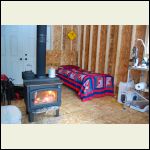 Storing a bed with homemade quilt made from two wool blankets