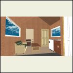a modeled view from by the wood stove. a modeled view from by the wood stove.