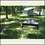 picnic area in front of cabin
