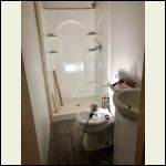 bath vanity, floor and ceiling in