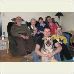 Hubby, Mom (with her great-grandson), Me, Son, Son-in-law, daughter and her two dogs
